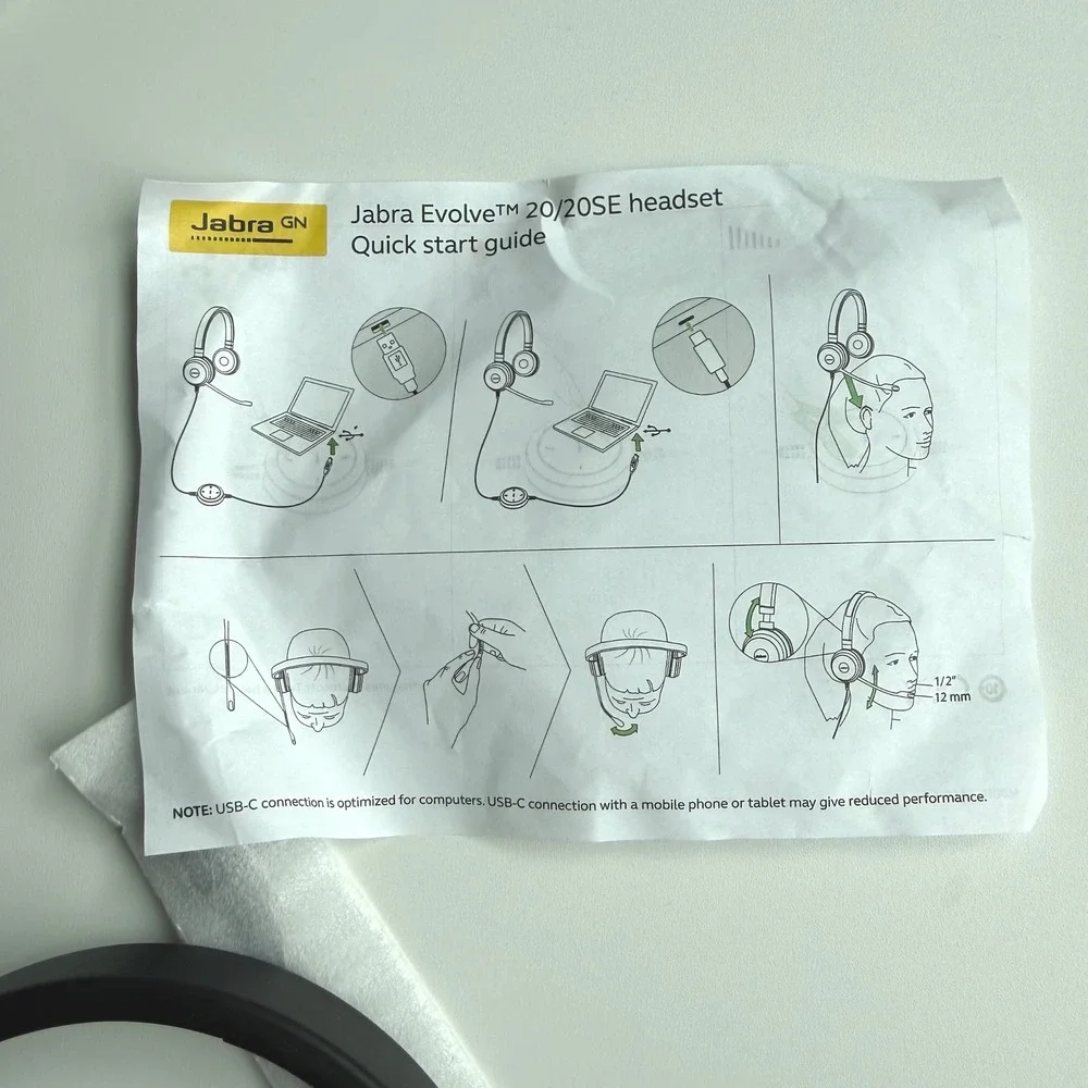 NEW Jabra Evolve 20 Stereo USB-A Wired Headset Noise-Canceling Mic Black